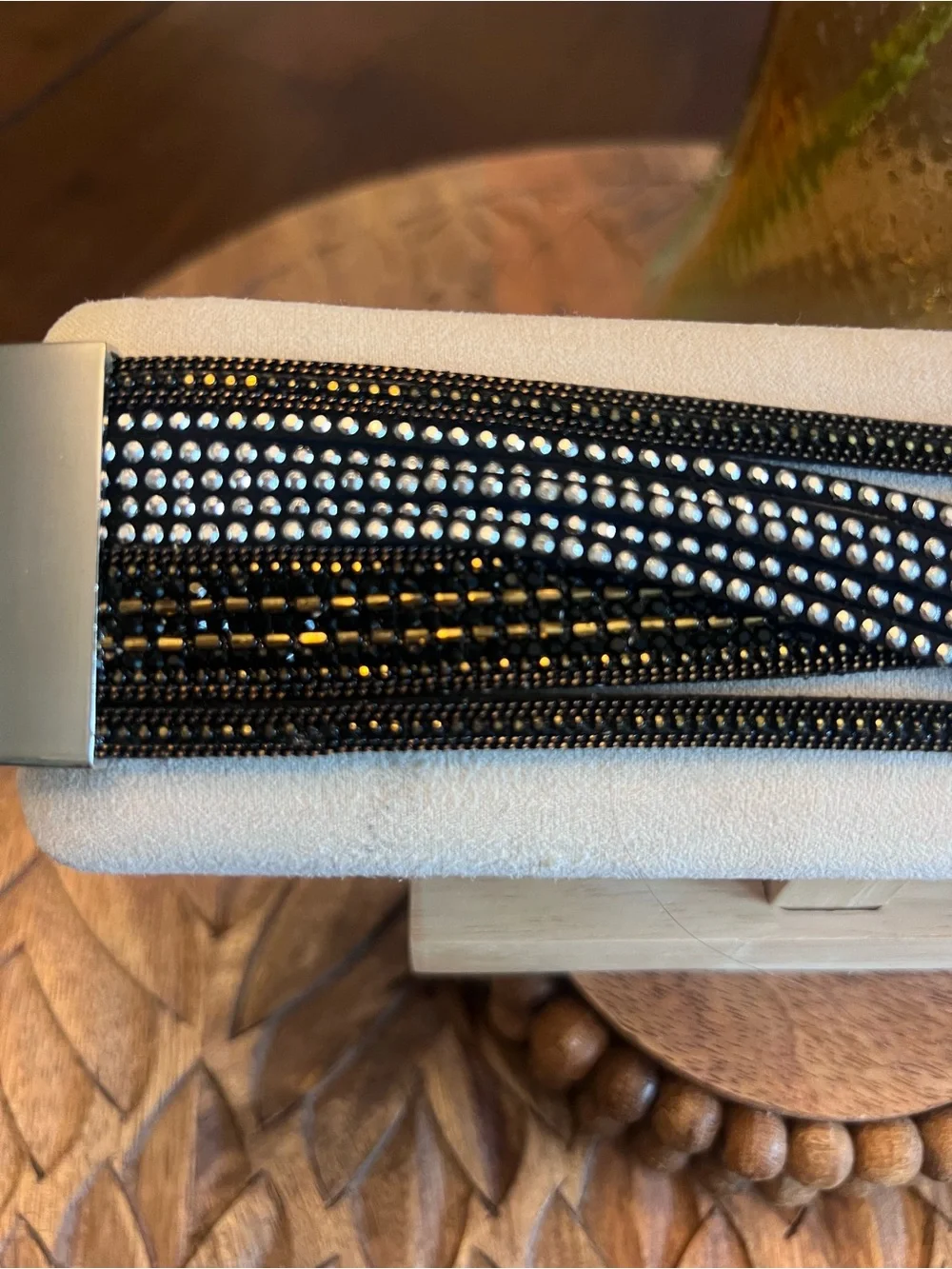 New Women’s  Black Beaded Multi-Strand Bracelet with Silver Clasp